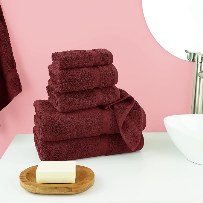 Chakir Turkish Linens 100% Cotton 6-Piece Towel Set, Cranberry | Premium - Image 2
