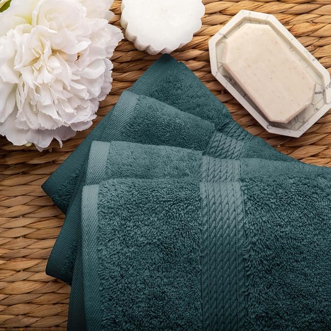 Superior Egyptian Cotton Plush & Absorbent, Hand Towel Set of 4, Teal | Quick - Image 5