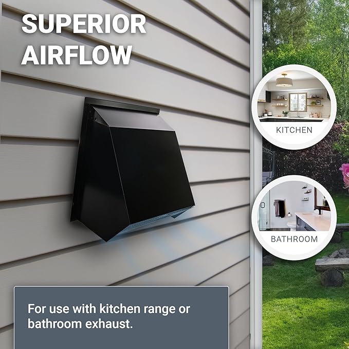 RDP Hooded Wall Vent with Screen and Damper (10 Inch, Black)