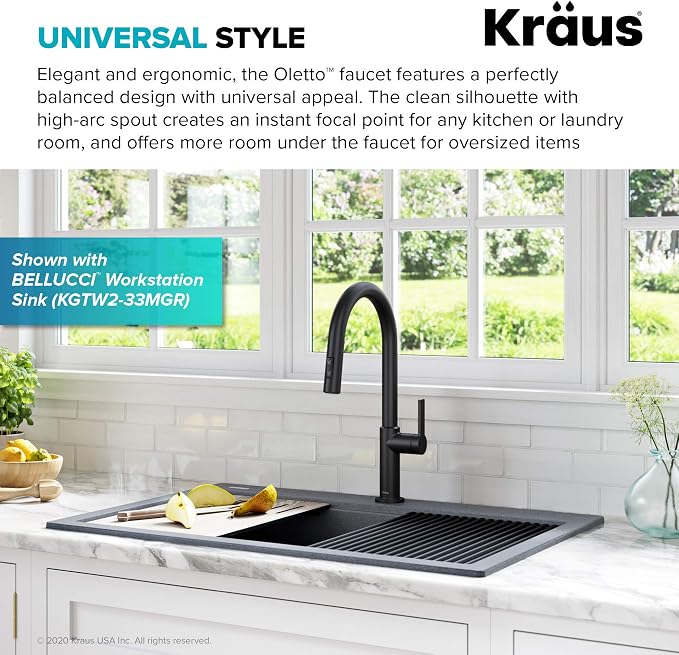 KRAUS Matte Black Single Handle Pull Down Kitchen Faucet KPF-2820MB | - Image 3
