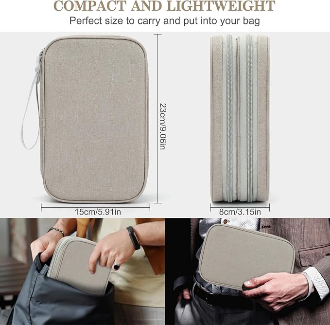 FYY Electronic Organizer, Travel Tech Pouch Bag, Khaki | Wrist Strap, Waterproof - Image 2