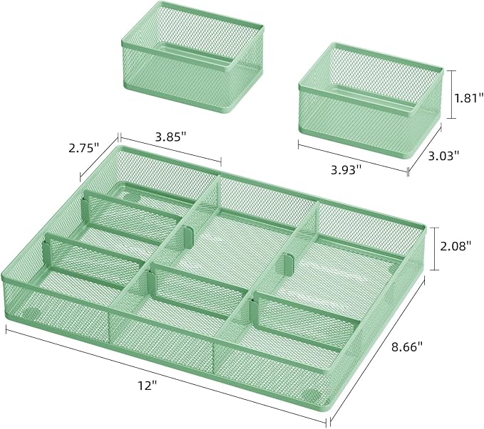 Marbrasse Mesh Desk Drawer Organizer Tray 3 Packs, 9 Adjustable Compartments - Image 3