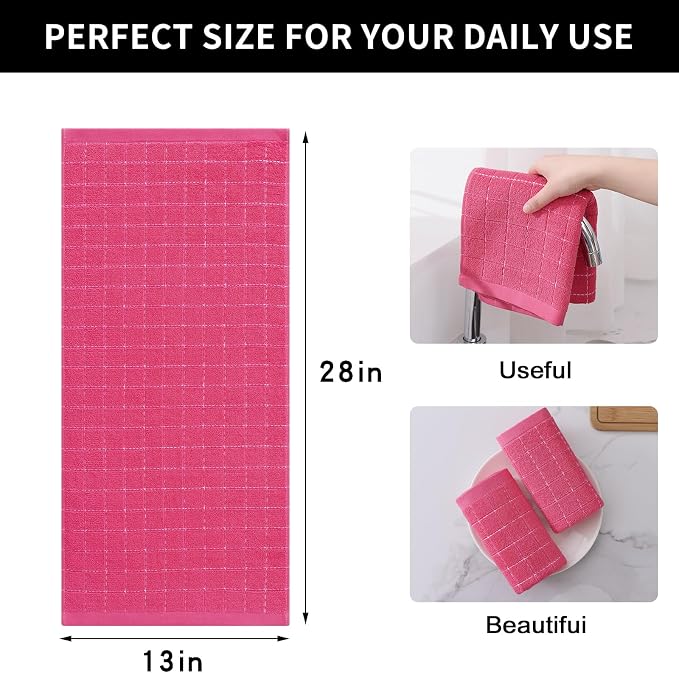 Homaxy 100% Cotton Terry Kitchen Towels, 4 Pack, Rose Red - Image 5