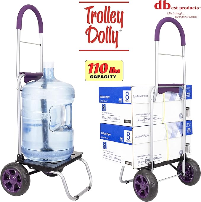 dbest products Trolley Dolly Purple Foldable Shopping cart for Groceries with Wheels and Removable Bag and Rolling Personal Handtruck Standard, 1 unit