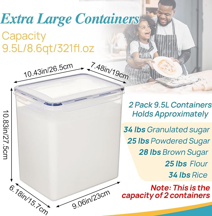 Vtopmart 9.5L Flour Sugar Storage Containers, 2 Pack, Each Fits 12.5 lb | Each - Image 2