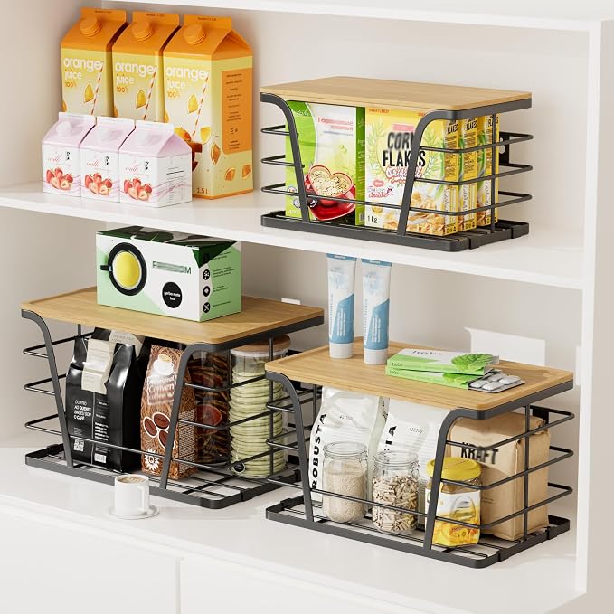 TIDIIABODE 3 Pack Stackable Pantry Organizer, Trash Bag Dispenser Under Sink - Image 3