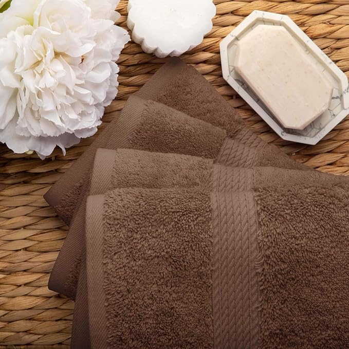 SUPERIOR Egyptian Cotton Plush & Absorbent, Hand Towel Set of 4, Chocolate | - Image 4