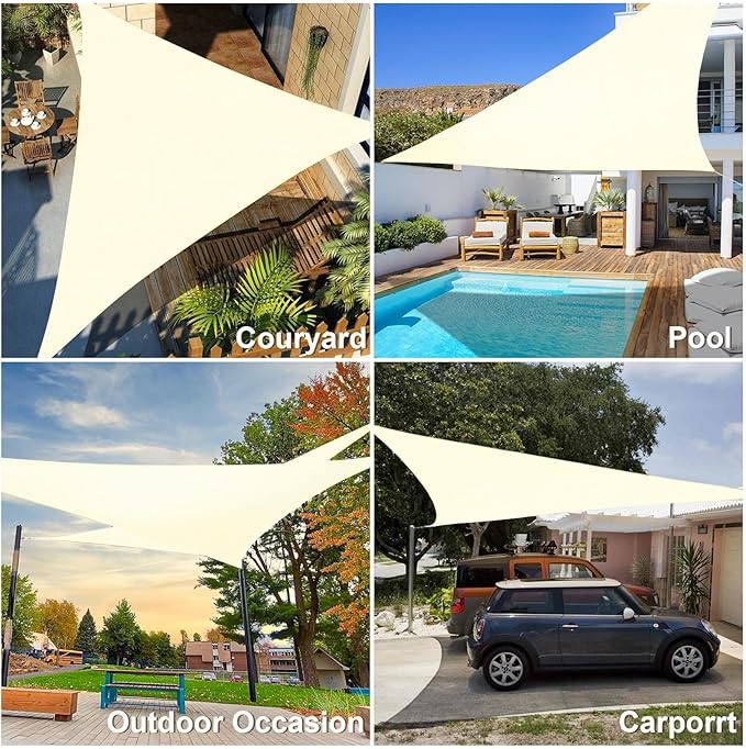 Amagenix Sun Shade Sail 12'X12'X12' Curved Edge Outdoor Shade Canopy Cream Breathable 95% UV Block Shade Cloth for Patio Garden Backyard (We Make Custom Size)