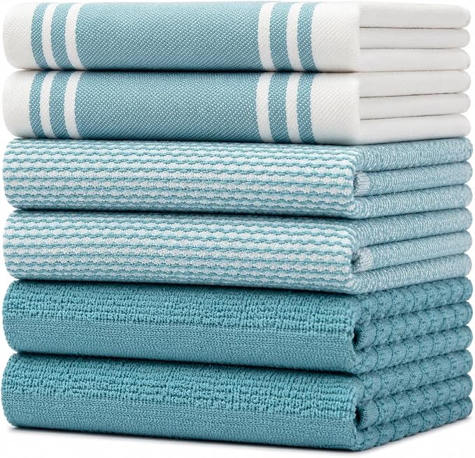 Premium Kitchen Towels 6 Pack 100% Cotton 20"x28" Dish Towels by BumbleTowels
