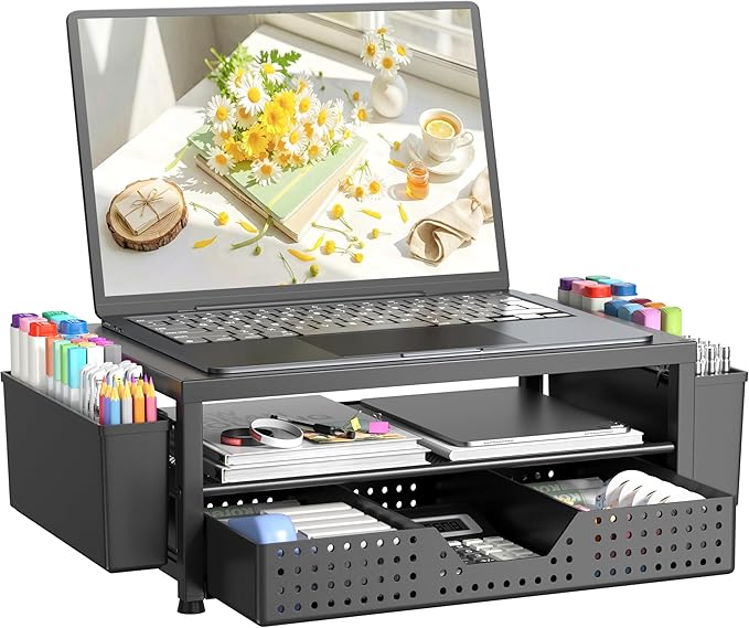 Desk Organizer and Accessories, 2-Tier Computer Monitor Stand Riser by OPNICE