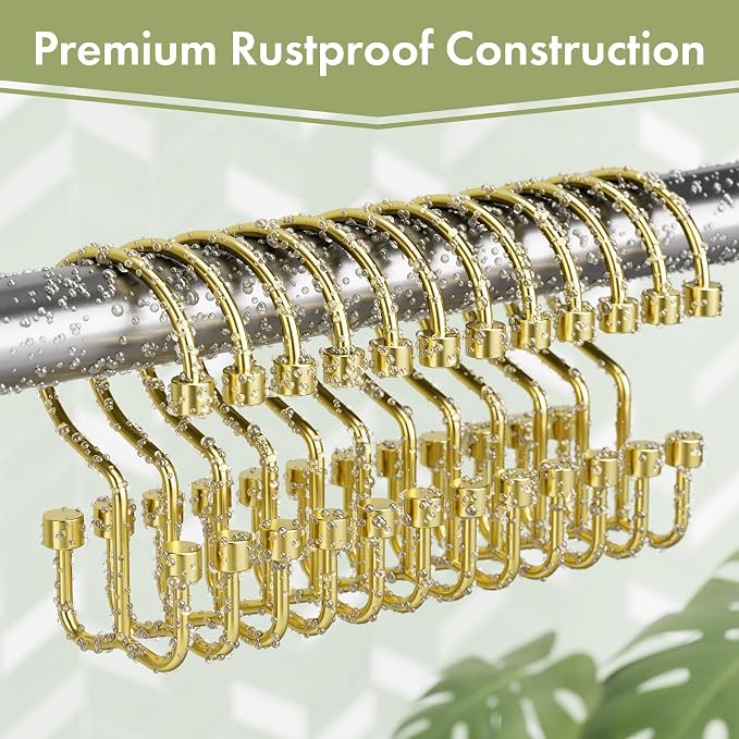 Amazer Gold Shower Curtain Hooks, Rust-Resistant Metal Shower Hooks, Cylinders - Image 3