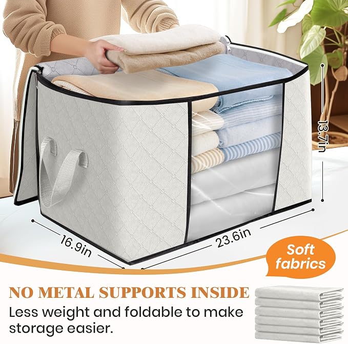 90L Clothes Storage, Foldable Thick Fabric Blanket Storage Bags | Foldable - Image 2