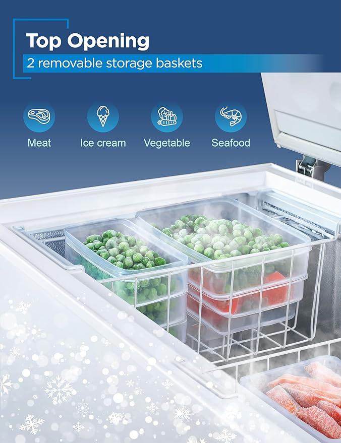 BLACK+DECKER 19.8 Cu. Ft. Chest Freezer, Deep Freezer with Top Opening, Freezer Chest with 4 Removable Storage Baskets, Mechanical Temperature Control, Manual Defrost, R600a Refrigerant,BCF1980E,White