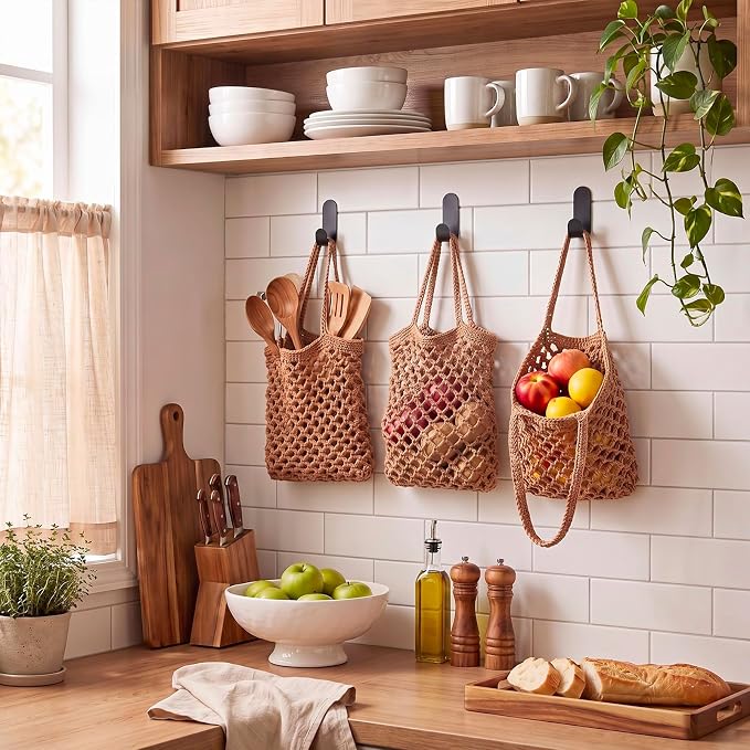 Honeydak 3 Hanging Baskets, Dark Brown, Cotton Rope - Image 7