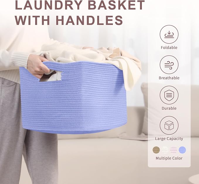 45L Small Woven Laundry Basket Hamper - Image 4