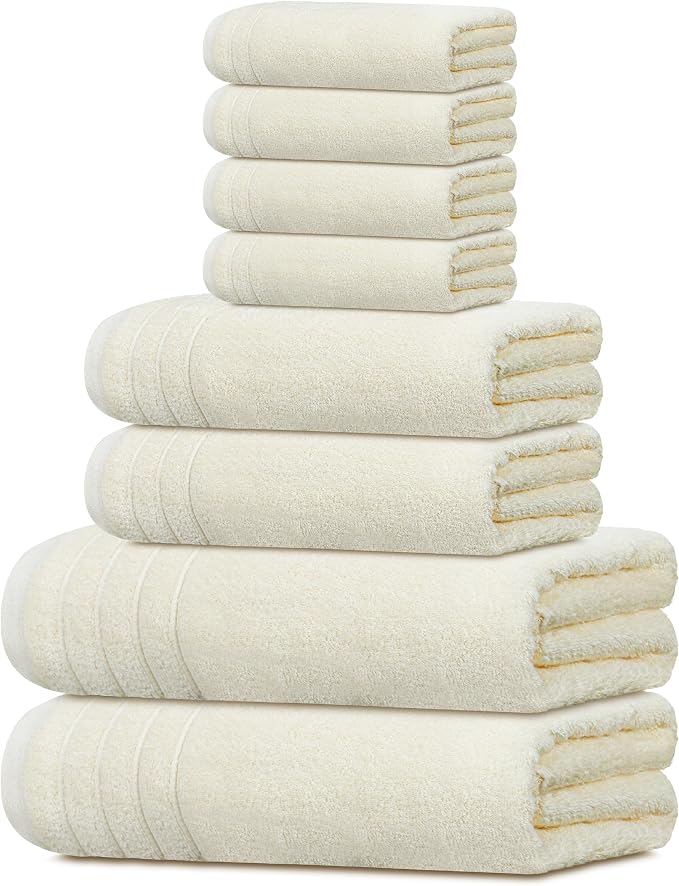 8 Piece Towel Set, 2 XL Bath, 2 Hand, 4 Washcloth, Cream | 100% Cotton by TensTowels