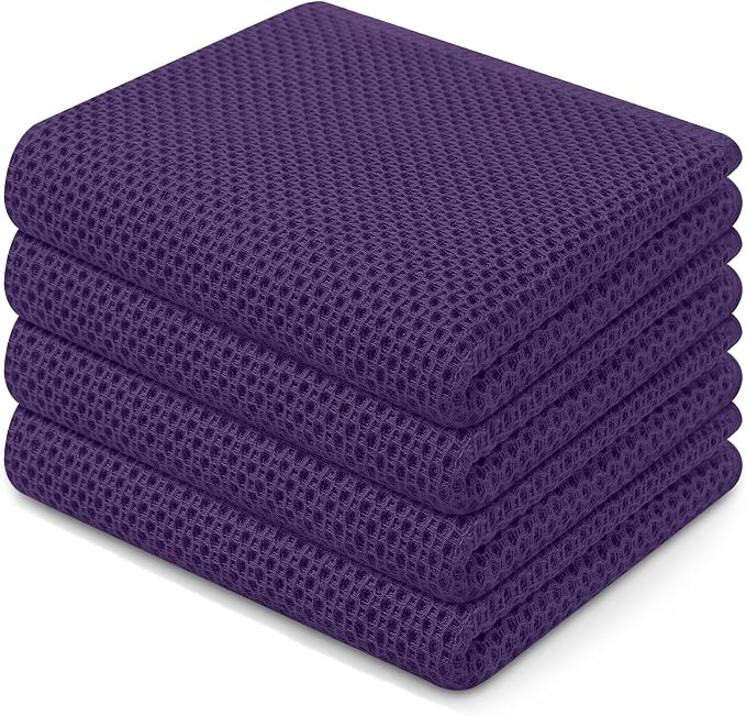 Homaxy 100% Cotton Waffle Weave Kitchen Dish Towels 4-Pack, Eggplant | 13 x 28 by Homaxy