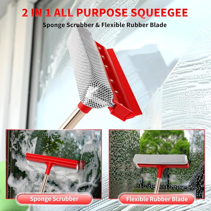 Window Squeegee with 18.5"-28.5" Retractable Handle, 2-in-1 Squeegee - Image 7