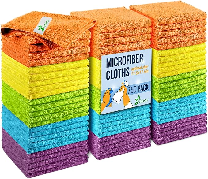 GREEN LIFESTYLE Microfiber Cleaning Cloth 11.5" x 11.5" 750 Pack by GreenLifeStyle