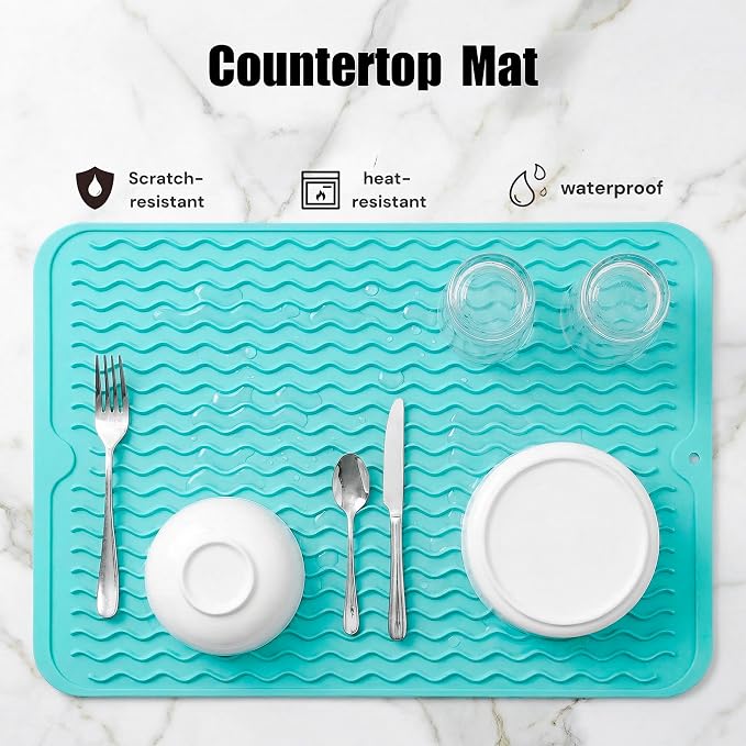 MicoYang Silicone Dish Drying Mat — Quick-Dry Ridges Counter & Sink Pad - Image 3