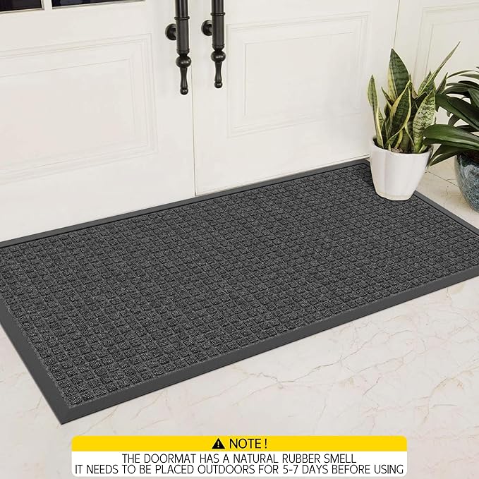 Indoor Outdoor Front Door Mats, 48" x 24" Rubber Backing Non Slip Durable Welcome Floor Mats for Patio, Garage Entrance, Stain and Fade Resistant Commercial Doormats for High Traffic