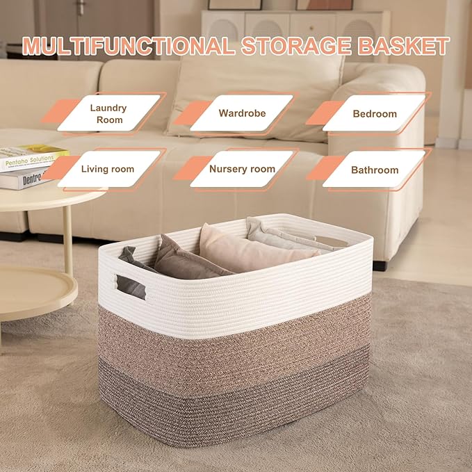 OIAHOMY Blanket Basket Laundry Basket Dog Toy Basket 108L Dark Brown - Image 4