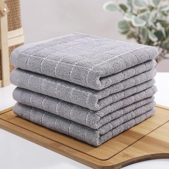 Homaxy 100% Cotton Terry Kitchen Towels, 6 Pack, Light Grey - Image 8