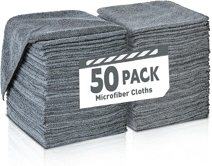 Gray Microfiber Cleaning Cloths Bulk Pack-50 Pack, Microfiber Towels Bulk | by TEAWOO