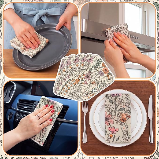 Reusable Kitchen Cloths Cotton Towel, 36 Pack, Cute Wildflower - Image 5