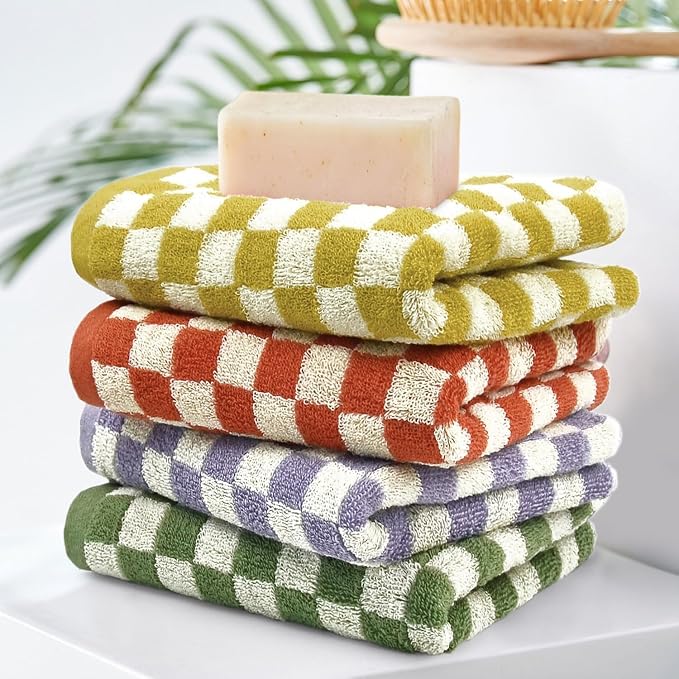 Jacquotha Hand Towels for Bathroom 4 Pack, Checkered Hand Towel Set - Image 6