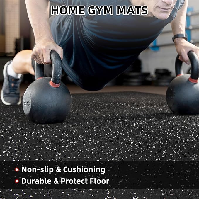 0.56in Thick 48 Sq Ft Exercise Equipment Mats, 12 Tiles Rubber Top EVA Foam Workout Mats, Interlocking Gym Flooring for Home Gym, 24 x 24in, Black & White