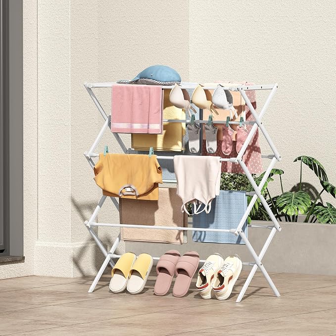 KINGBOARD 3-Tier Extendable Clothes Drying Rack, Small & Foldable, Space-Saving - Image 9