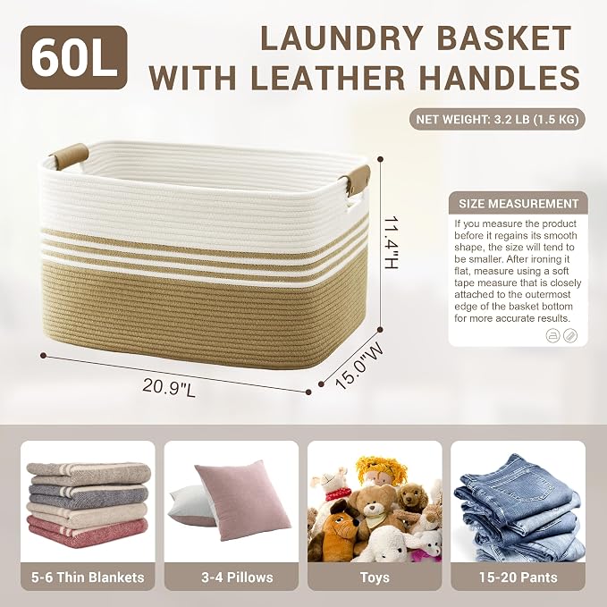 60L Woven Laundry Basket Hamper - Image 2