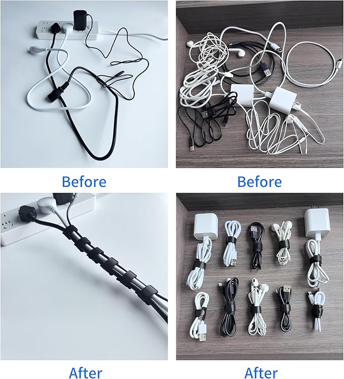 8 Inches 60 PCS Black Reusable Cable Ties, Cable Organizer, Cord Wrap and Hook - Image 3