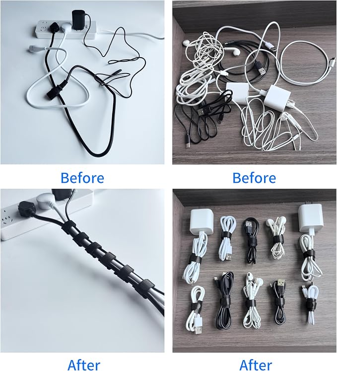 6 Inches 100 PCS Black Reusable Cable Ties, Cable Organizer, Cord Wrap and Hook - Image 3