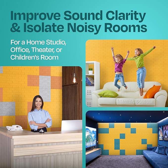 Acoustic Panels 18-Pack Soundproof Wall Panels 12"X12"X0.4" Brick Style Sound Panels Premium Sound Dampening Panels Easy Self Adhesive Installation - [Yellow Orange Gold]