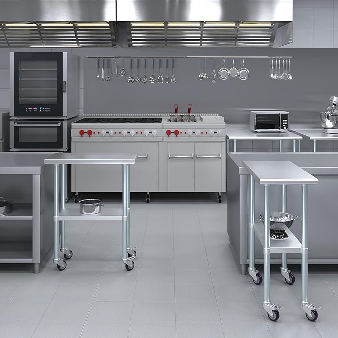 AmGood 15" Long x 30" Deep Stainless Steel Table with Casters