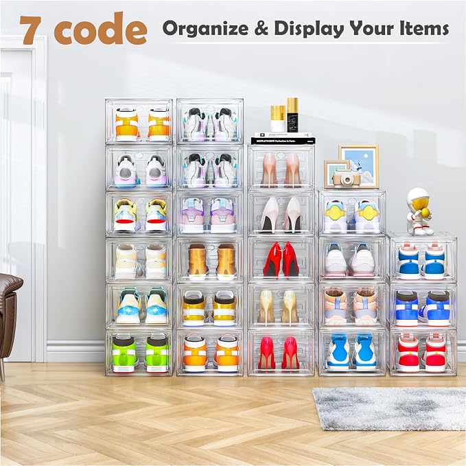 Large Thick Clear Shoe Organizer, Magnetic Door Stackable Shoe Storage Box - Image 9