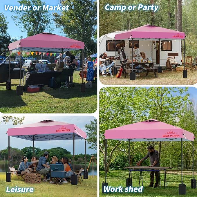 8x8 Pop Up Canopy, Easy Up Canopy Tent, Heavy Duty Tents for Parties, One Person Set Up Event Tent, Pink