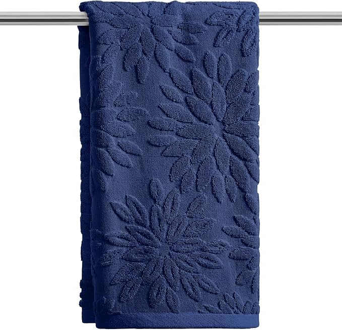 Artoid Mode 1 Pc Navy Blue 3D Dahlia Floral Jacquard Hand Towels by ArtoidMode