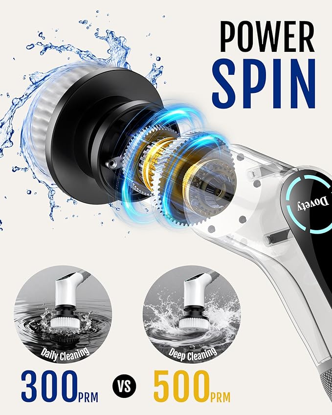 Dovety Electric Spin Scrubber, Extendable Handle, 8 Brush Heads-WH | 90-minute - Image 4