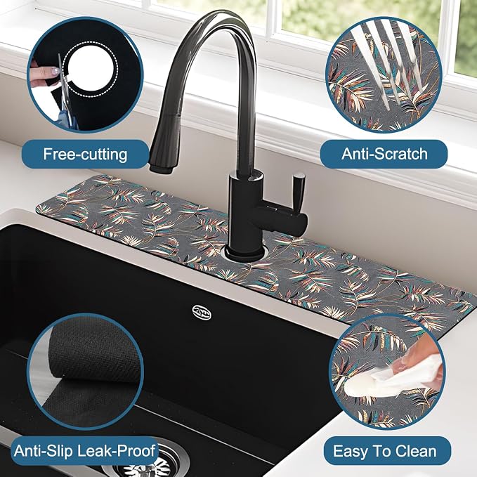 Faucet Mat for Kitchen Sink Absorbent Splash Guard Bathroom 23.5"X5.5" - Image 4