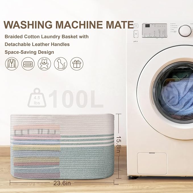 100L Extra Large Woven Laundry Basket Hamper - Image 7