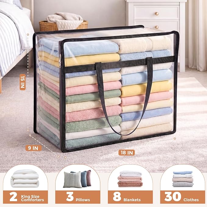 4 Pack Clear Storage Bags for Clothes, 45L Closet Organizers and Storage | - Image 2