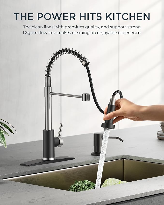 FORIOUS Kitchen Faucets, Pull Down Sprayer, Classic High Arc, Single Handle - Image 5