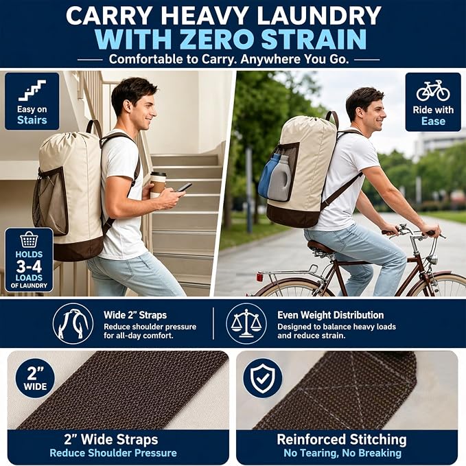 Canvans Laundry Bag Backpack, Large Travel Laundry Bag - Image 7