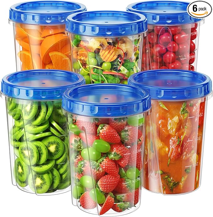 BiuLeon 6 Pack-34 oz Freezer Storage Containers, Plastic Food Storage Containers by Unknown