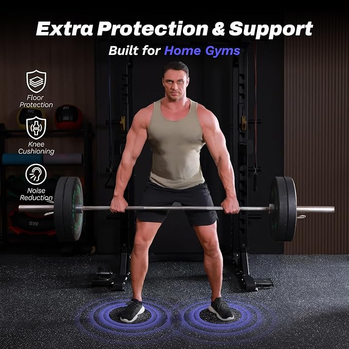 AIRHOP 0.56in Thick 96 Sq Ft Exercise Equipment Mats, 24 Tiles Upgraded Rubber Top with High Density EVA Foam, Large Interlocking Puzzle Gym Flooring for Home Gym, Heavy Weight Workout, 24 x 24in