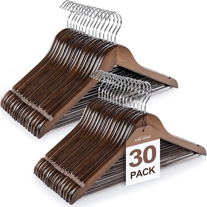 TOPIA HANGER Wooden Coat Hangers 30 Pack by TOPIAHANGER