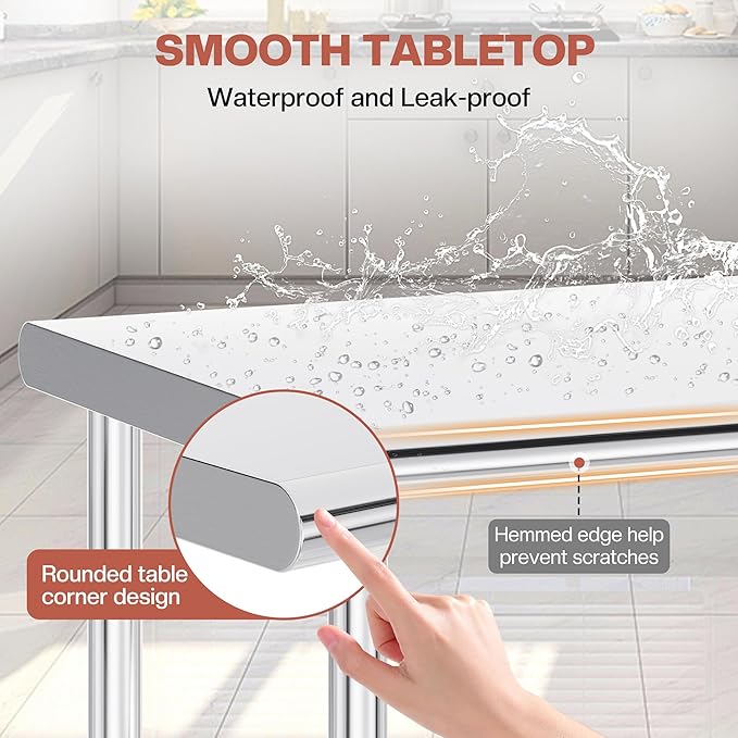 Jocisland 30" x 108" Stainless Steel Table for Prep & Work Adjustable Under Shelf and Feet, for Commercial Kitchen, Restaurant, Hotel, Garage